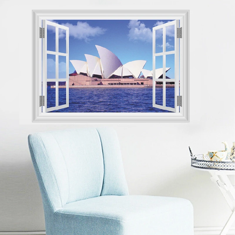 Обои для гостиной с изображением сиднейской оперы 3D наклейки на окна|wall sticker|stickers