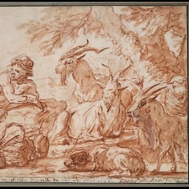 Pastoral Scene: A Herdsman and His Family  with Goats Poster Print by Philipp Peter Roos (German  St. Goar 1657  “1706