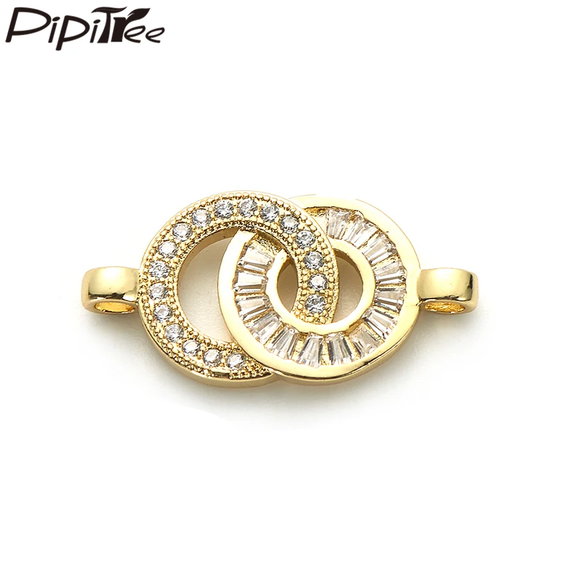 

Pipitree Copper Cubic Zirconia Double O Handcuffs Charms Beads fit Lovers' Bracelet Necklace DIY Charms Connector Jewelry Making