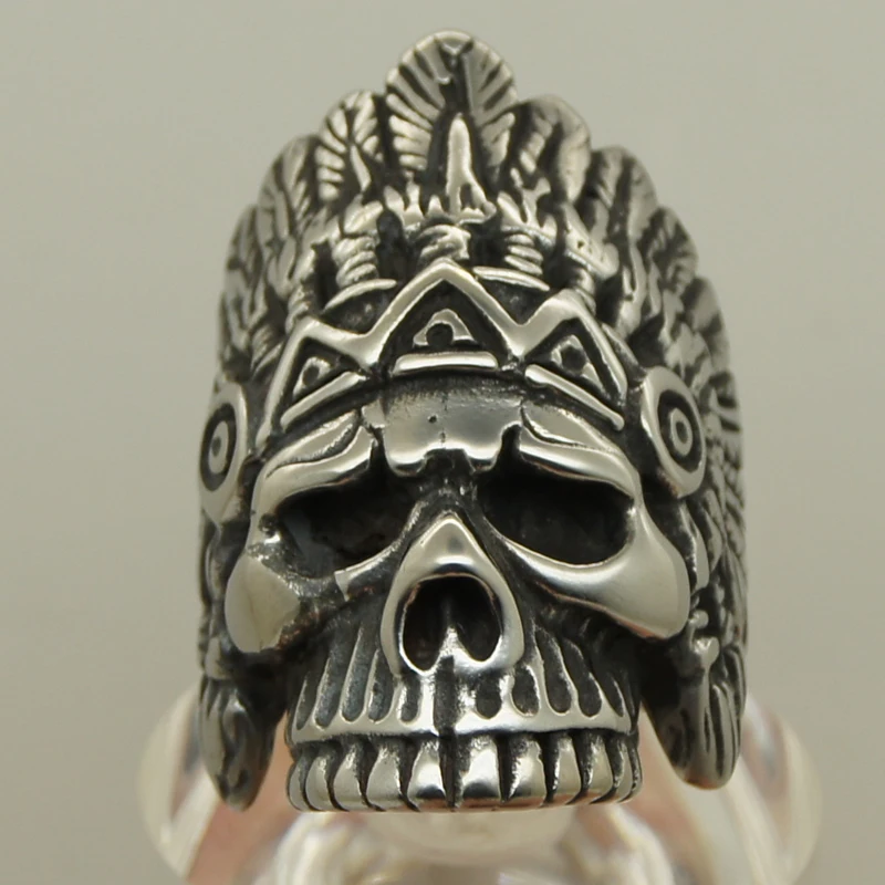 cheap cool men boy king feather tribe skull 316L stainless steel ring