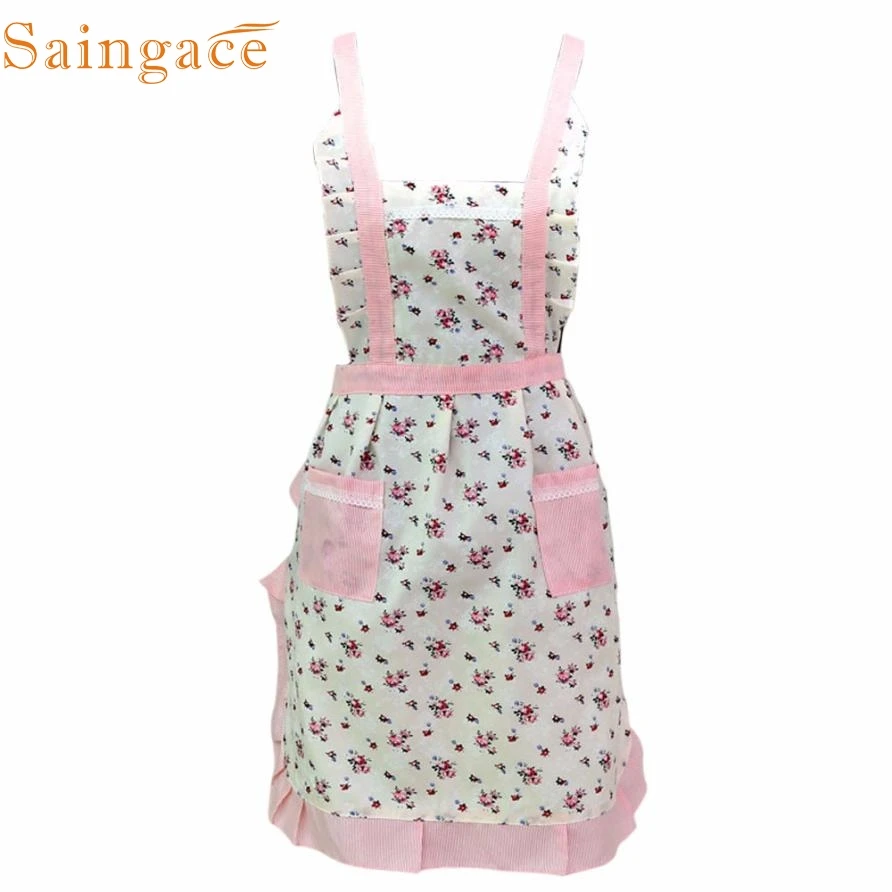 

Women Lady Restaurant Home Kitchen For Pocket Cooking Cotton Apron Bib Flower Pattern jan19