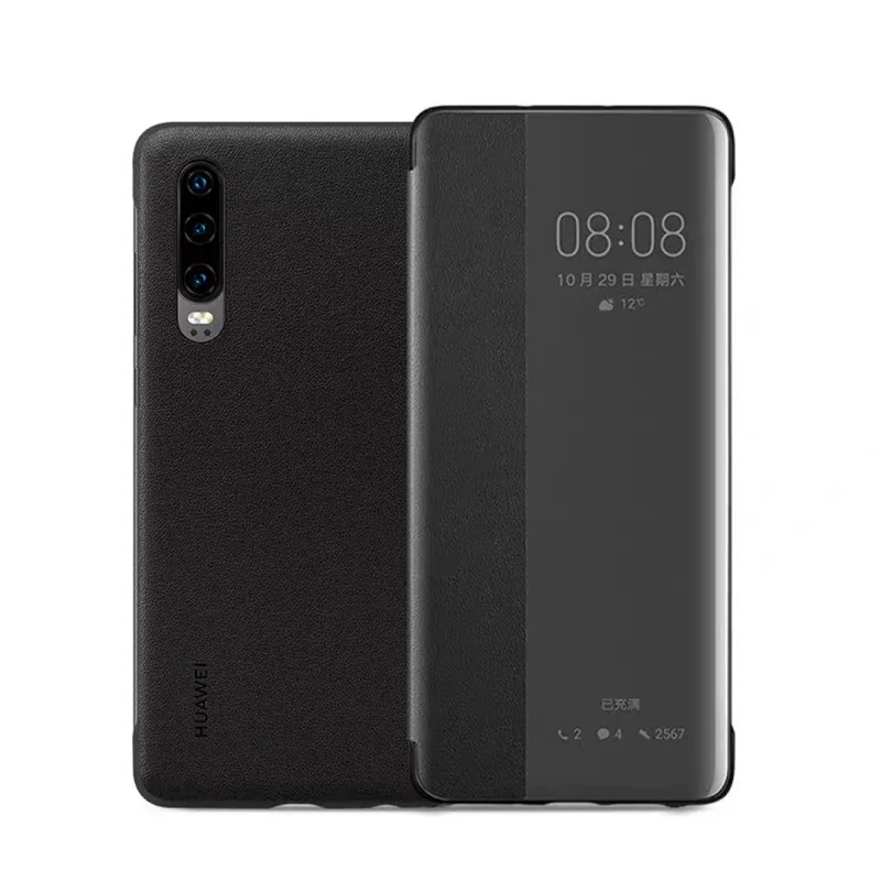 Умный чехол с окошком для huawei P30 Pro, флип-чехол для P30 P30Pro, чехол smart Touch, прозрачный кожаный чехол для телефона - Цвет: Black