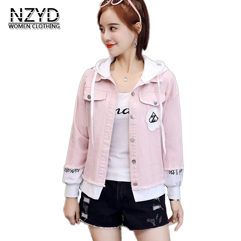 

2018 Spring Autumn Women Outerwear Coat New Style Fashion Letter Hooded Coat Casual Slim Large size Female Short Jacket NZYD963