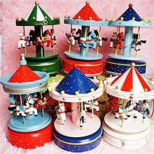 Merry-Go-Round Carousel Music Box for Kids Children Christmas Birthday Gifts Toys Multi Colors Wedding Decoration Wooden Crafts