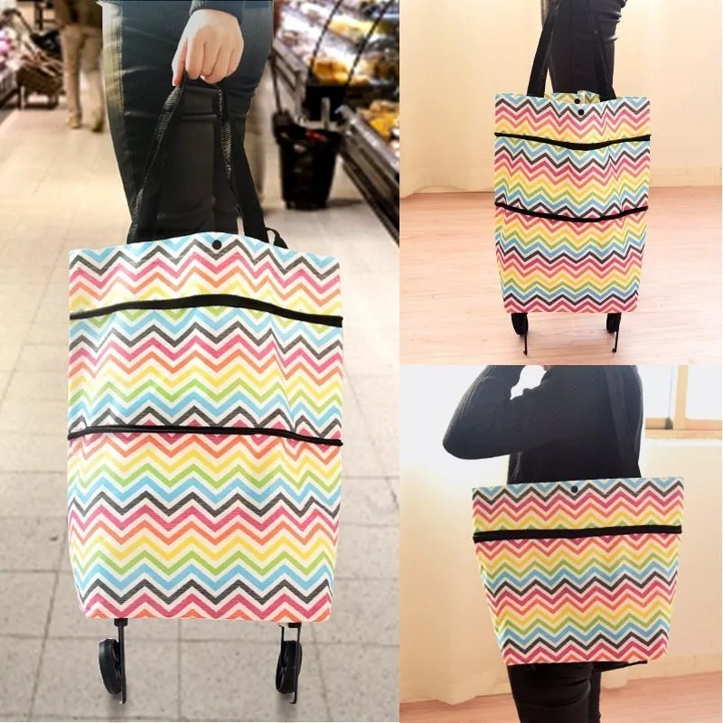 Folding Shopping Bag Women's Portable Buy Vegetables Trolley Bags On Wheels The Market Big Pull Cart Shopping Bags For Organizer