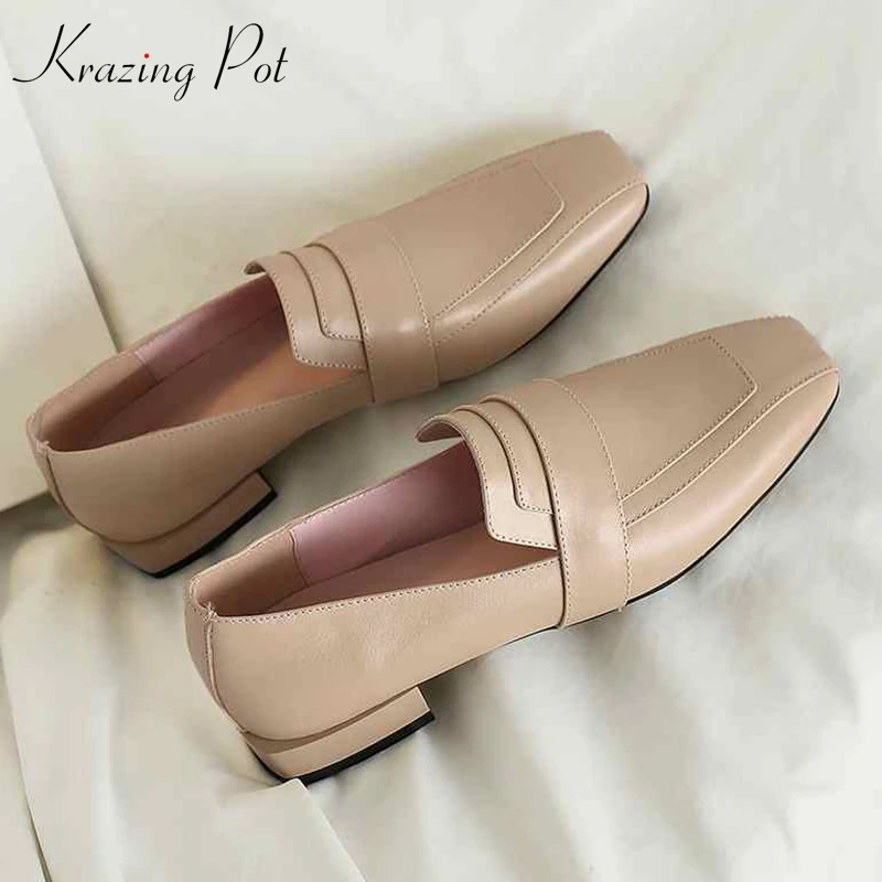 

Krazing Pot new high fashion genuine leather slip on pumps women square toe preppy style big size 43 42 41 solid brand shoes L49