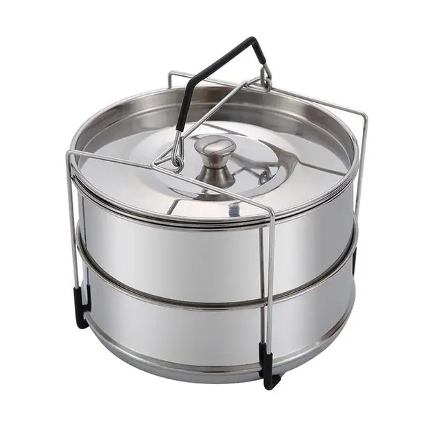 2 Layers Food Steamer Basket 304 Stainless Steel Portable Steam Grid Stackable Pressure Cooker