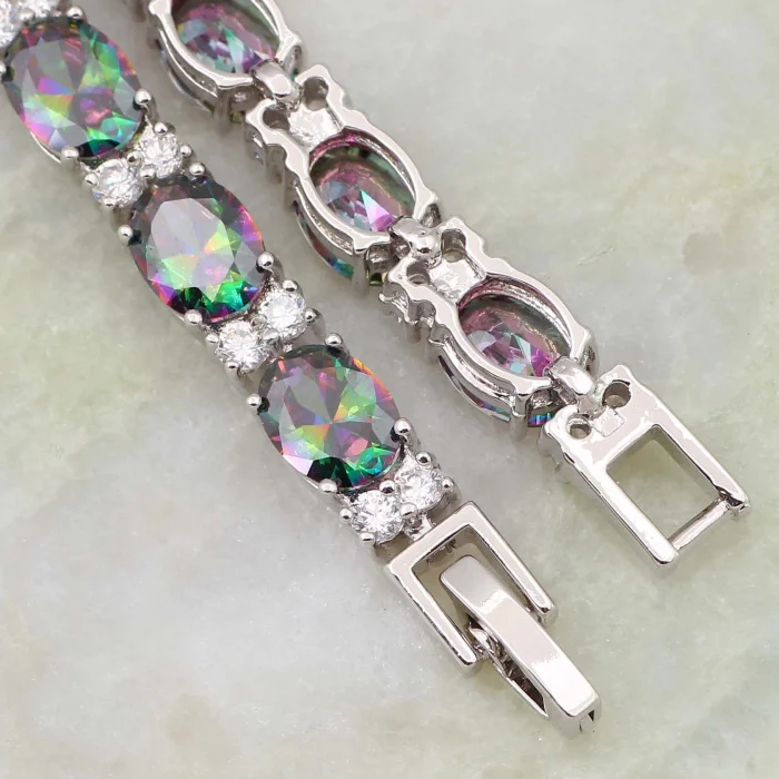 Модные женские браслеты и браслеты для женщин, радужные мистические кубические циркониевые серебряные модные украшения 19,5 см 7,68 дюйма B019