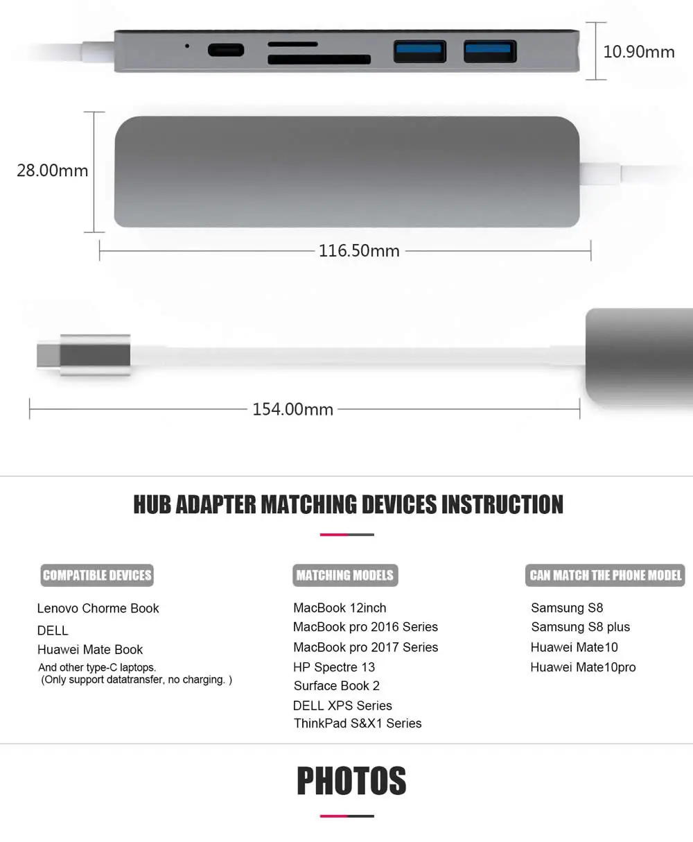Адаптер usb Thunderbolt 3 типа C концентратор к HDMI 4 K с PD SD/TF кардридер USB 3,0 для MacBook Pro/Air USB-C интерфейс