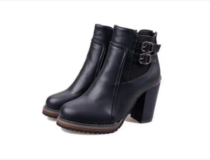 Autumn Buckle classic large size Women Boot Autumn spring Short shoes Women High Heel Shoes women Boots Women Ankle Boots Black - Цвет: Черный