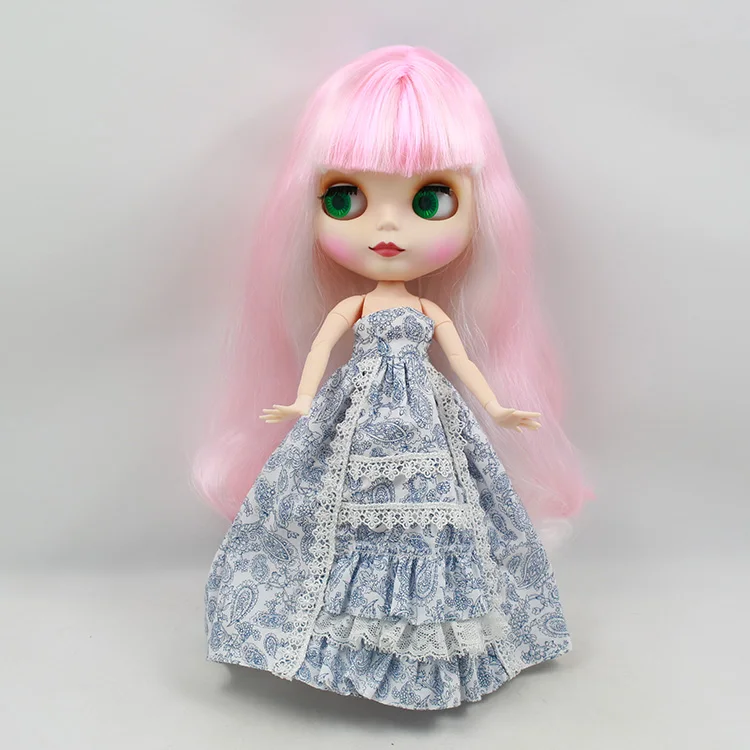 Кукла Nude Blyth для серий № 280BL136101062, шарнирное тело, Розовый микс, голубые и белые волосы с челкой, матовая кожа, фабрика Blyth
