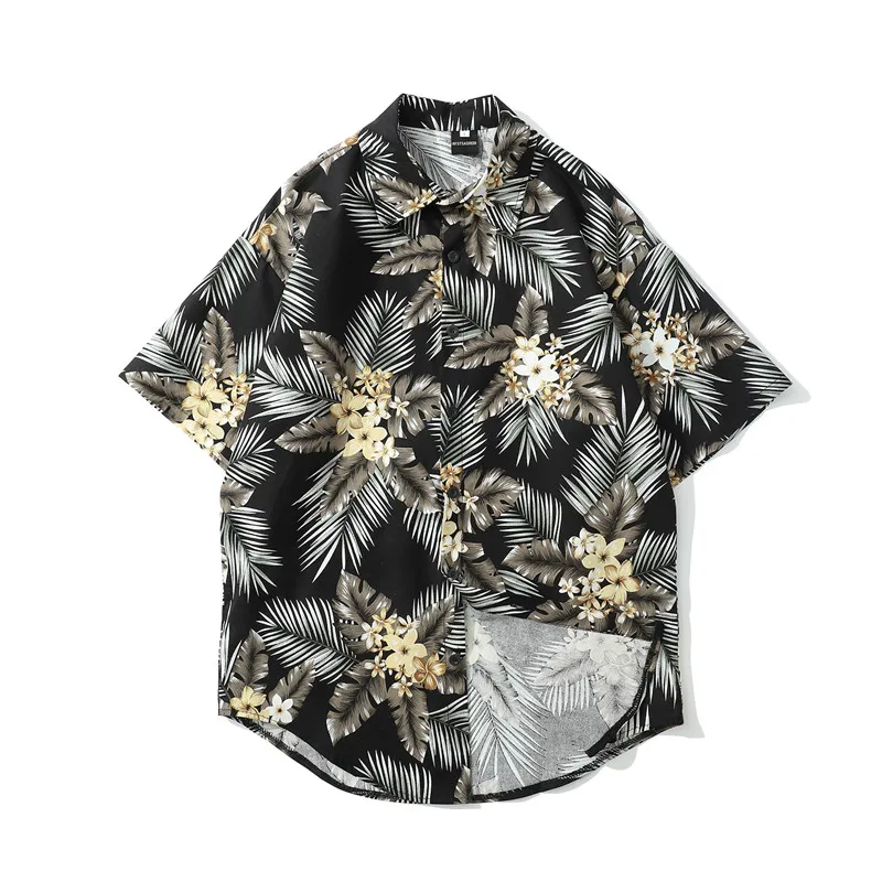 Shirts 2019 Men Summer Full Printing Flower Short Sleeve Shirts Hip Hop Streetwear Harajuku Hawaiian Beach Fashion Shirts Male