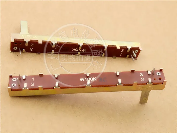 1pcs for ALPHA 75mm straight slide potentiometer Single joint fader W100K / inner foot  handle length 15MMC