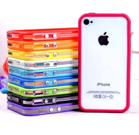 

Best quality new middle transparent Bumper For iphone 4 4S tpu silicone with plastic frame case soft tpu cover cell phone bags