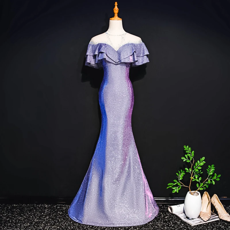 JANCEMBER новейшее легкое роскошное Русалка платья для выпускного вечера Иллюзия О-образным вырезом с коротким рукавом Кристальное Открытое платье с вырезом на спине