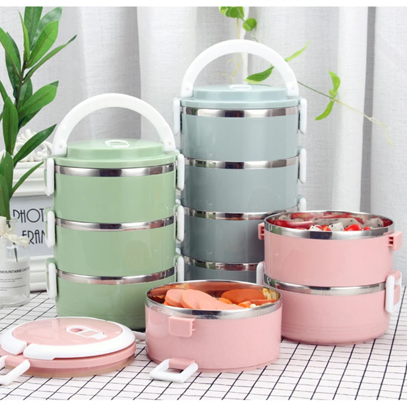2-4 Layer 304 Stainless Steel Bento Lunch Box Leakproof Thermal Insulation Food Storage Container Large Picnic Office Lunchbox