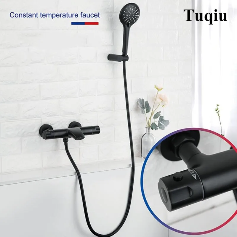  Wall Mounted Bathroom Black Oil Brushed thermostatic Bath & Shower Faucet hand held Shower Faucet S