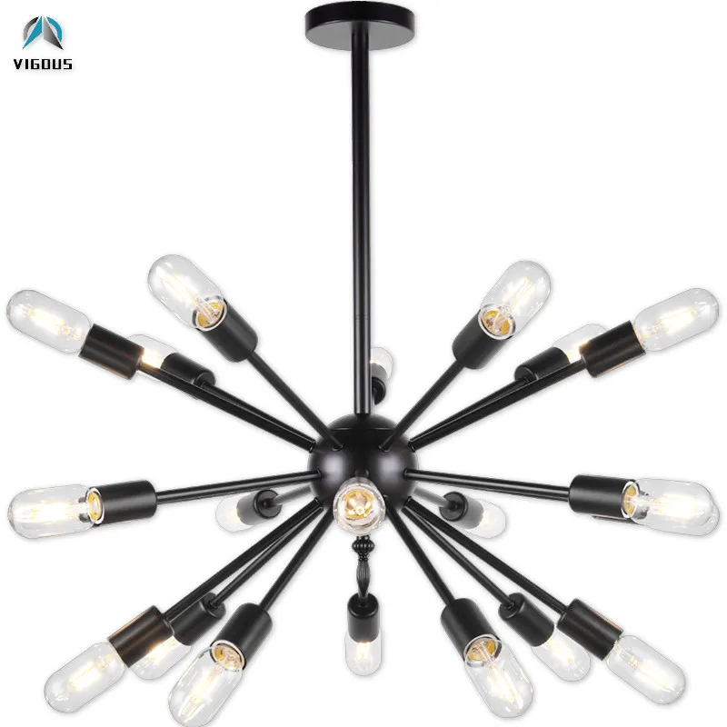 

Nordic Spark Matte Black Metal E27 Led Chandelier Pendant Edison Bulb Chandelier Lighting Foyer 18/20 Light Luminarias Lamparas