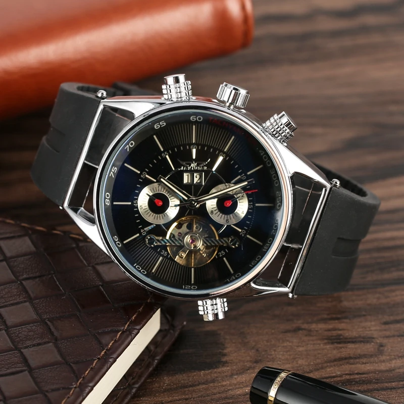 الفاخرة توربيون القمر المرحلة التلقائية الميكانيكية ووتش الرجال الهيكل العظمي الهاتفي التقويم سيليكون الفرقة ووتش Relogio Masculino الفاخرة توربيون القمر المرحلة التلقائية الميكانيكية ووتش الرجال الهيكل العظمي الهاتفي التقويم سيليكون الفرقة ووتش Relogio Masculino