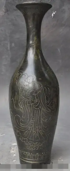

song voge gem S6885 10"China bronze lotus songzi kwan-yin GuanYin statue Zun Cup Bottle Pot Vase Jar