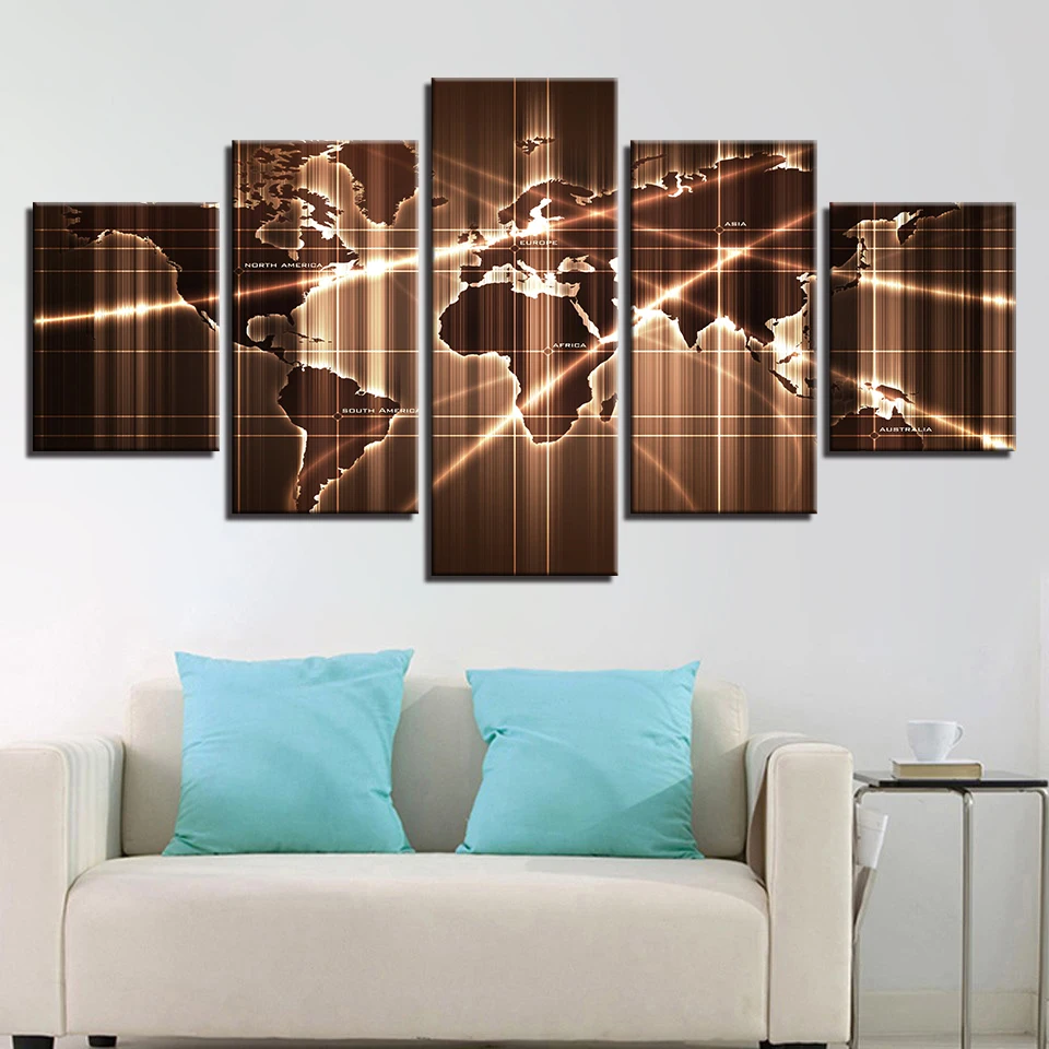 5 Piece Cool World Maps For Home Modular Decor Canvas Art Poster Print Pictures Wall Decoration Kids Room Framework Painting | Дом и сад