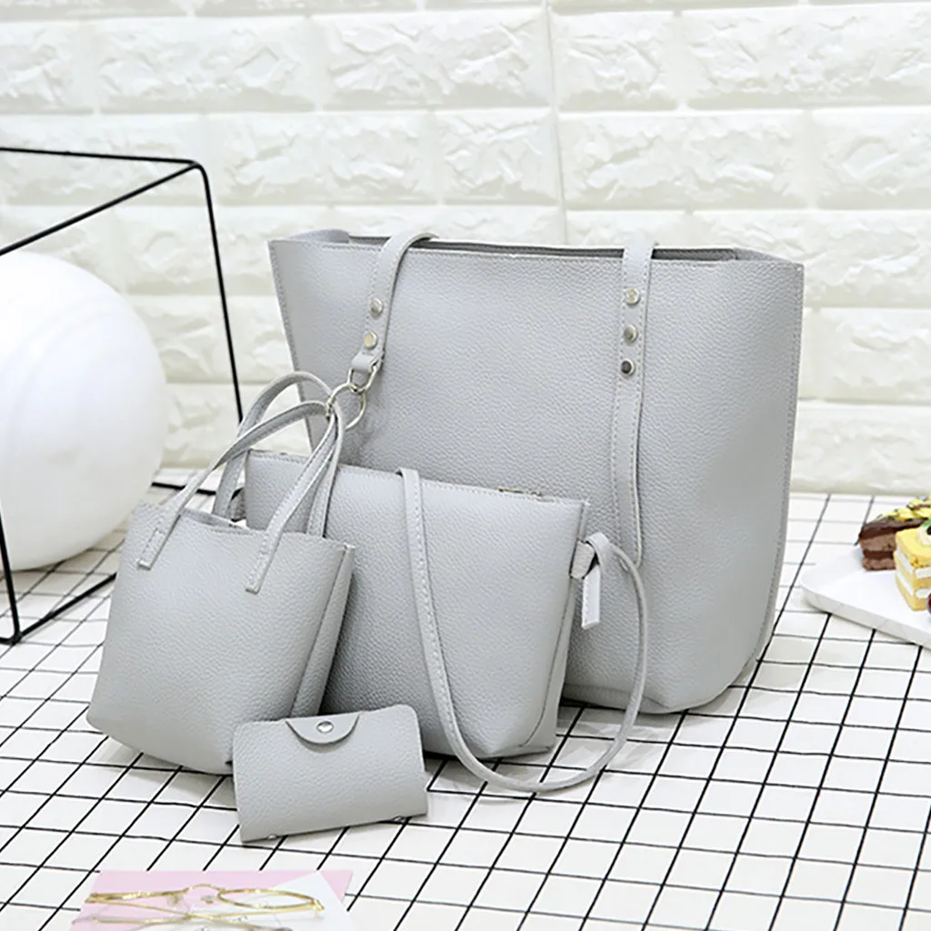 4Pcs Folding Women Big Size Handbag Tote Ladies Casual Pattern Leather Shoulder Bag+Crossbody Bag+Handbag+Wallet#3