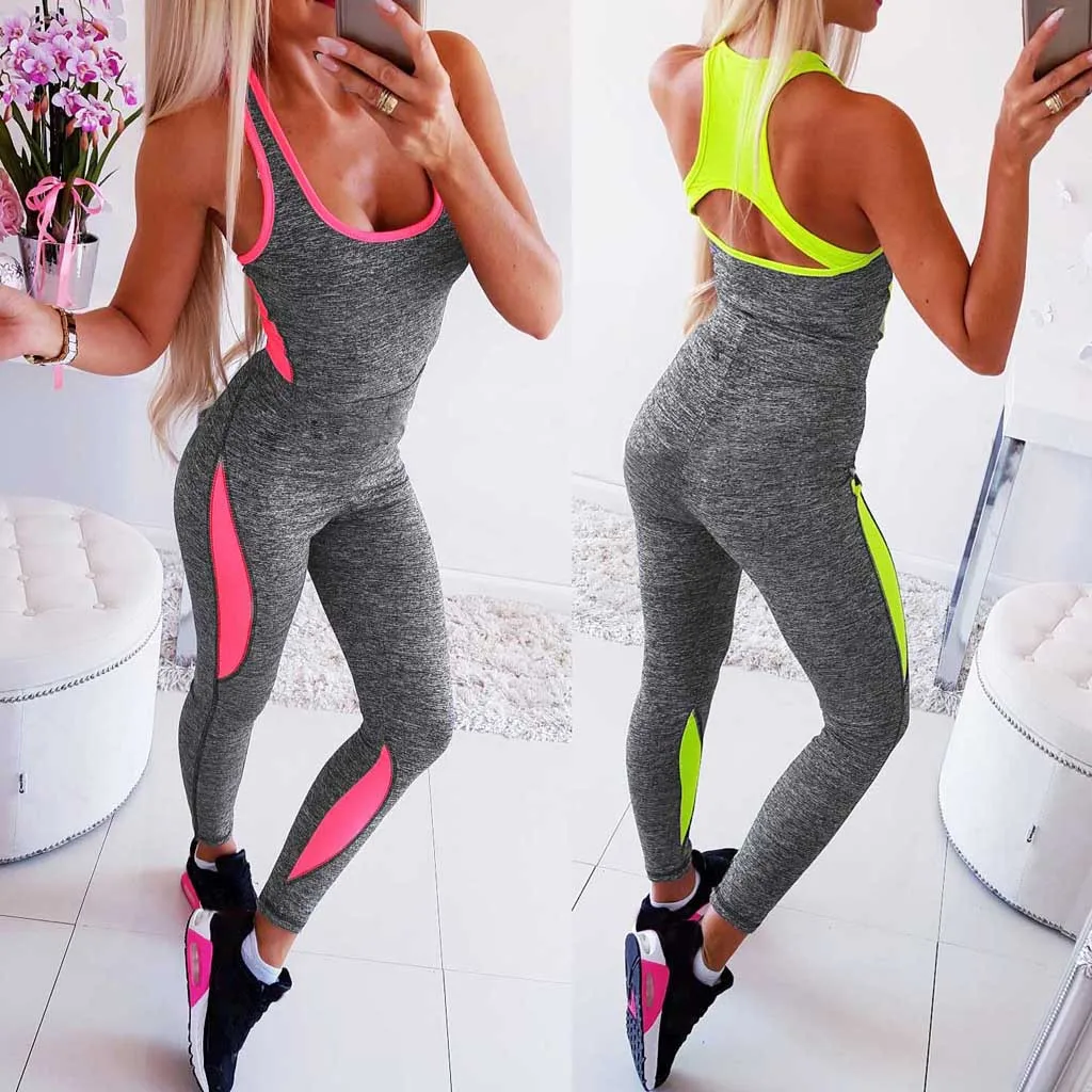 

Tight sport jumpsuit long Women Summer Wrapped Chest Sleeveless Hollow Solid Casual Jumpsuit combinaison femme female body #20
