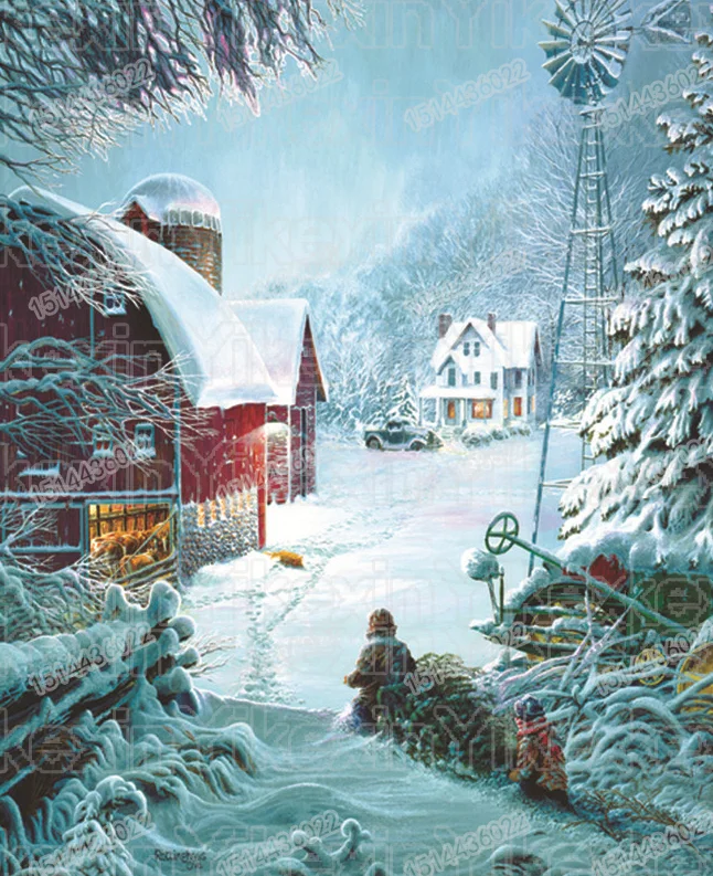 5D Diy Full circular Diamond Painting winter landscape Mosaics Cross