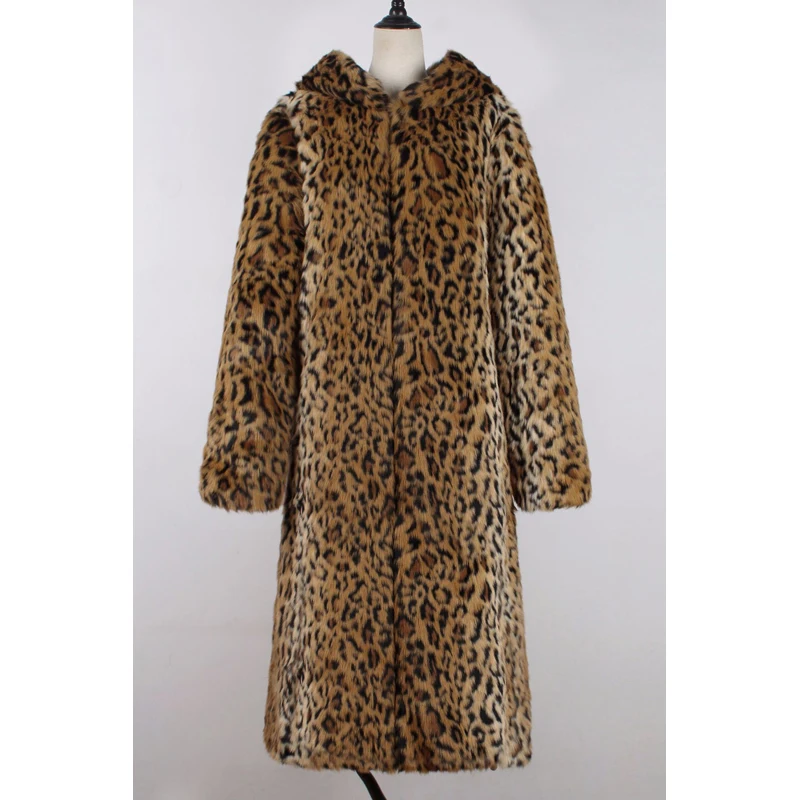 Зимние женские повседневные пальто с капюшоном из искусственного меха, женские повседневные леопардовые меховые куртки для улицы S-3XL W1495