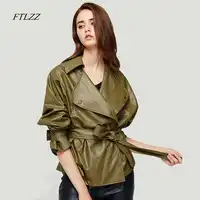 Ftlzz New Spring Women's Loose Washed Pu Leather Jacket Fashion Sashes Design Bright Colors Coats New Ladies Basic Jackets