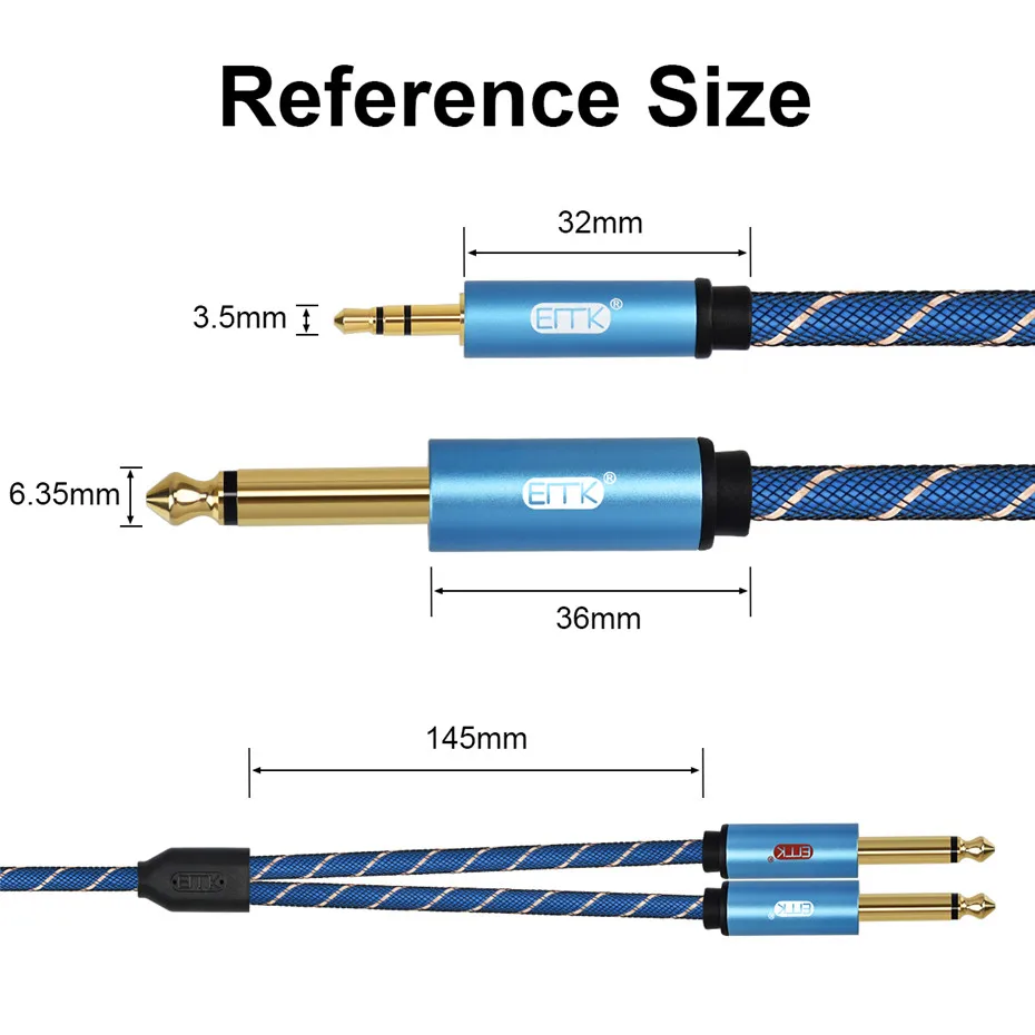 EMK Jack 6.3 to 3.5 Audio Cable Stereo 3.5mm to 2 6.3mm 6.35 6.5 mm AUX 6.3 Splitter Mono Cable 1M 2M 3M 5M (3)