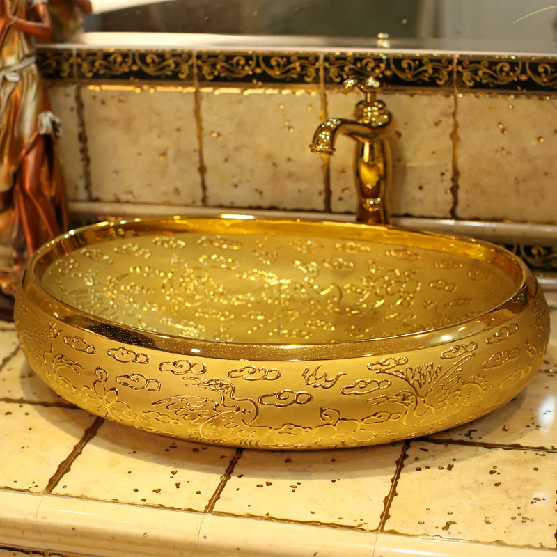 Роскошная тисненая Золотая столешница для ванной комнаты художественная мойка раковины для ванной комнаты раковина раковины для ванной комнаты ручной работы умывальник
