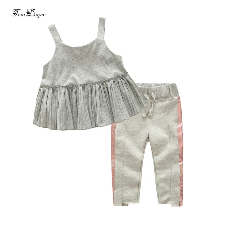 

Tem Doge Girls Clothing Sets 2018 Summer Kids Girls Clothes Sleeveless Tops+Pants 2PCS Outfits Sets Children Girl Sport Costumes