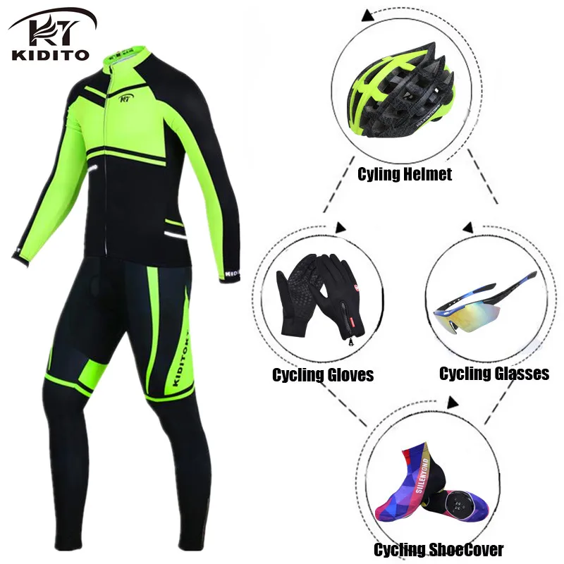 

KIDITOKT 2018 Winter Fleece Thermal Long Team Cycling Jersey set men Wear Clothing Maillot Ropa Ciclismo Mtb Bike Bicycle