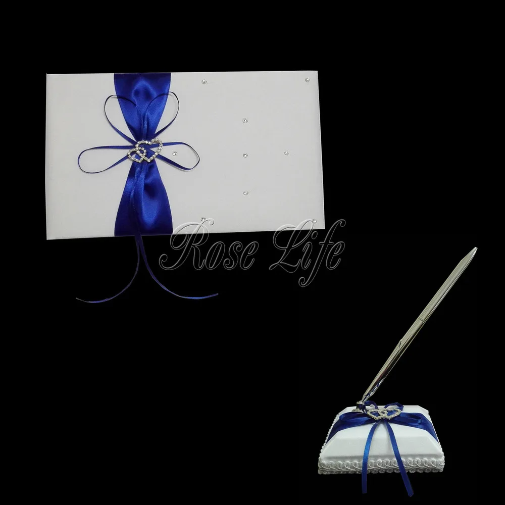 Королевский синий набор для гостей книги+ ручки с бантом из горного хрусталя жемчугом для свадебного жениха Романтический церемоний