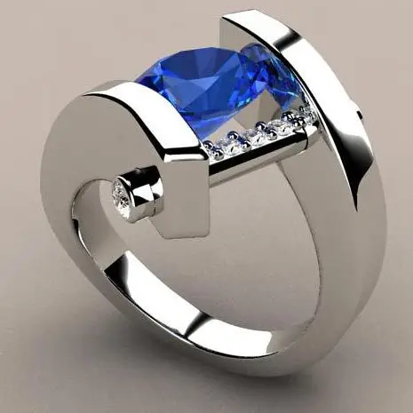 New Blue Black Zircon Stone Ring Male Female Silver Color Wedding Band Jewelry Promise Engagement Rings For Men And Women