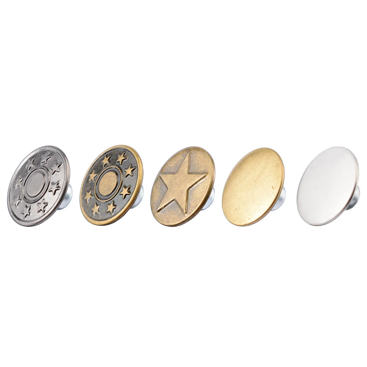 50pcs/set Denim Jacket Jeans Button DIY Sewing 17mm Metal Hosier Button Press Seamless Button 5 Patterns Mix