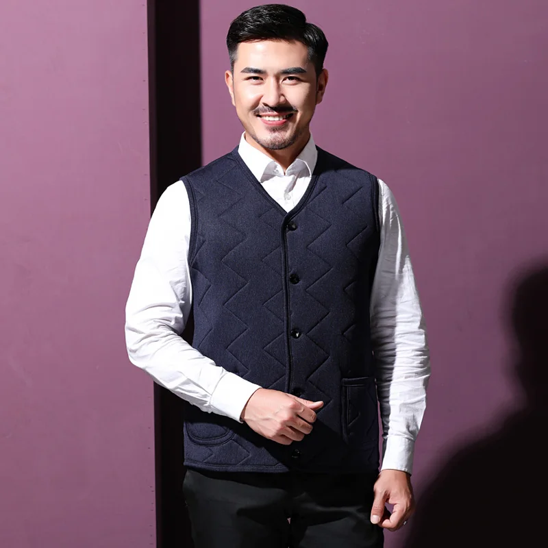 Autumn Winter Men's Clothing Coats Jacket Vests Casual V Neck Single breasted Short Warm Solid Outerwear Coat Vest Men Waistcoat