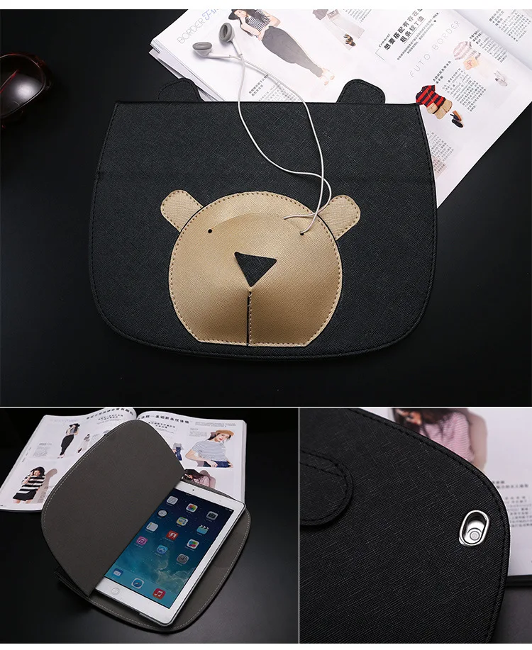 

Cartoon bear case for new Ipad 2017 version, PU leather&pc tablet protector with a small storage bag,A1822 smart cover Free Ship