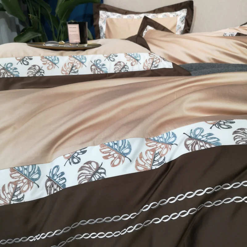 Waliicorners Home Bedding Sets brown egyptian cotton Soft duvet Cover embroidery Bed Set pillowcase King size Queen size 4pcs 14 IMG_20190102_140523