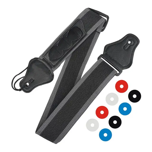 Adjustable Nylon Guitar Strap Belt+ 8pcs Slicone Anti slip Button Safe Lock for Acoustic