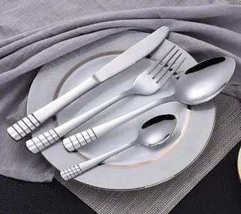 

4Pcs/set Stainless Steel Flat ware Sets Plated Cutlery Dinner Set Tableware Silverware Dinner 50set