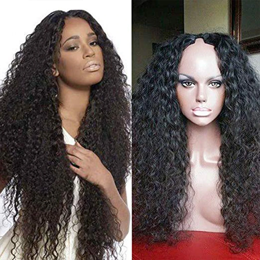 

SimBeauty 100% Unprocessed Peruvian Remy Hair Curly U Part Wigs 100% Human Hair Middle Opening Wig With Combs Natural Color