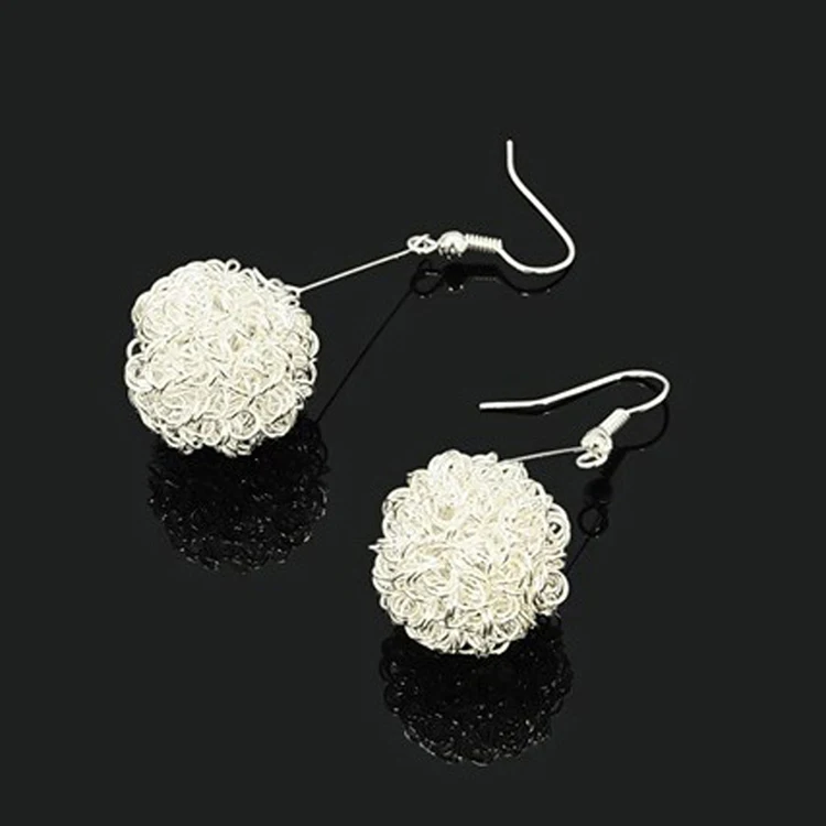 Fashion1 Pair Silver Plated Hollow Balls Allergy Silver Plated Earrings Dangle Charm Jewelry EAR-0472-SV