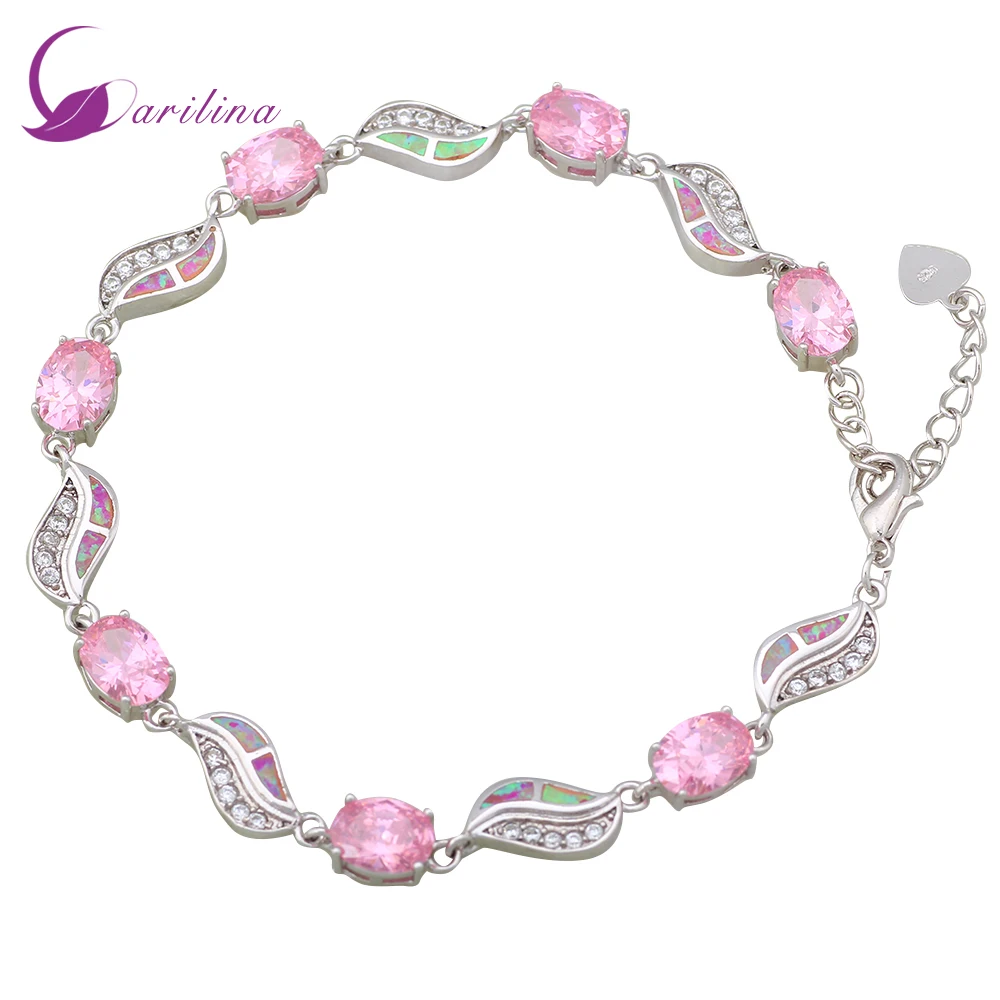 

Pink Fire Opal 925 Sterling Silver Overlay Pink CZ Bracelets for teen girls wedding engagement jewelry inch B023