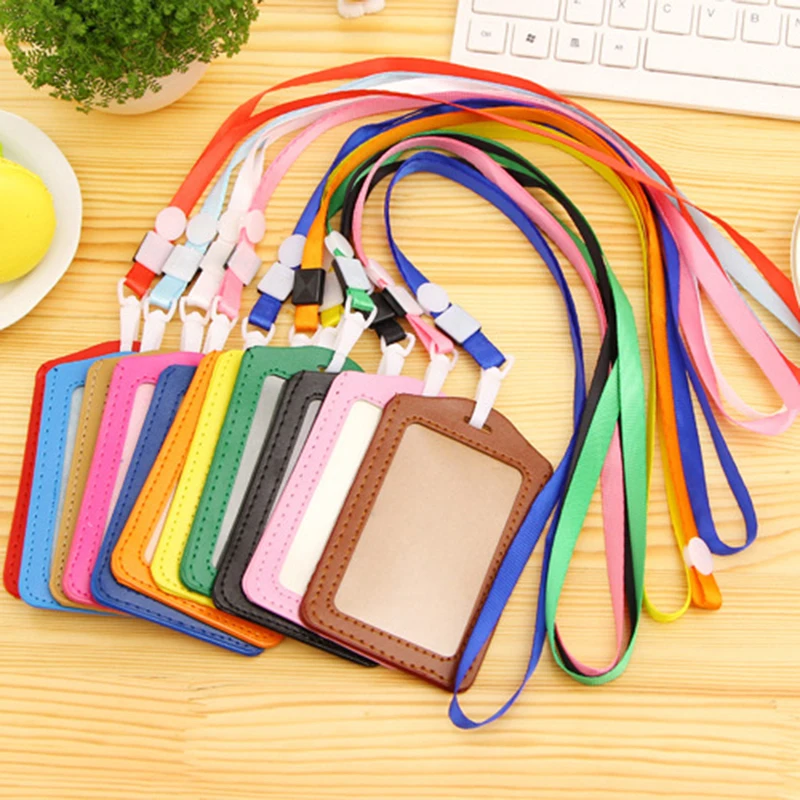 wholesale Bank Credit Card Holders women men PU Leather Neck Strap Card