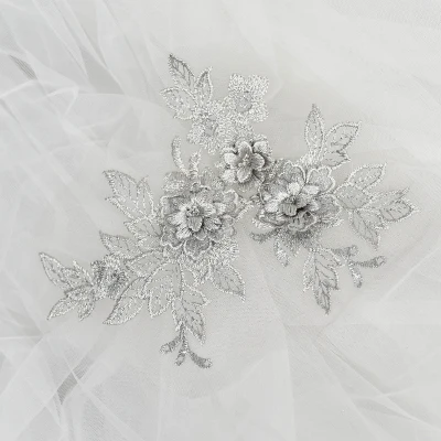 2 шт цветной 3D цветок кружева аппликация вышитый материал отделка для DIY свадебное платье вуаль аксессуары - Цвет: gray