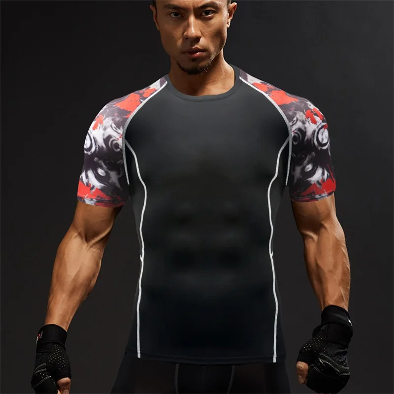 

New Quick Dry Men Jerseys Compression Rashgard Running Shirt Bodybuilding Fitness Man Gym Spinning Cycling Base Layer Sportswear