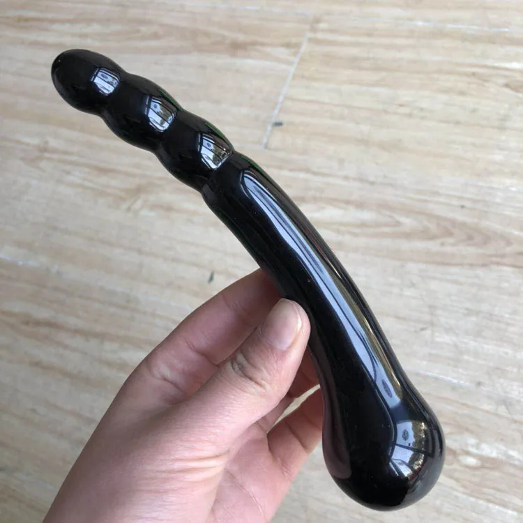 Free Shipping Unique Spirital Shape Natural Black Obsidian Stone Crystal Healing Massage Wand For Women FMX