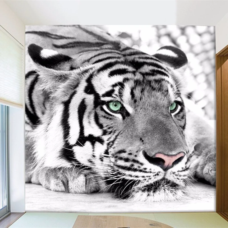 3D пользовательские нетканые Фото Фреска обои животных черный и белый тигр